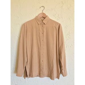 XS beige 100% silk blouse button-down long sleeve